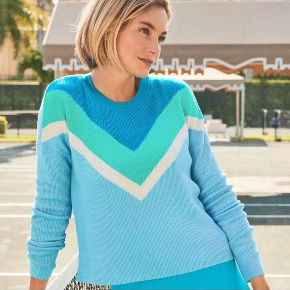Lilly Pulitzer Rivka Sweater Size S Ravello Blue Teal Chevron Stripe Coastal